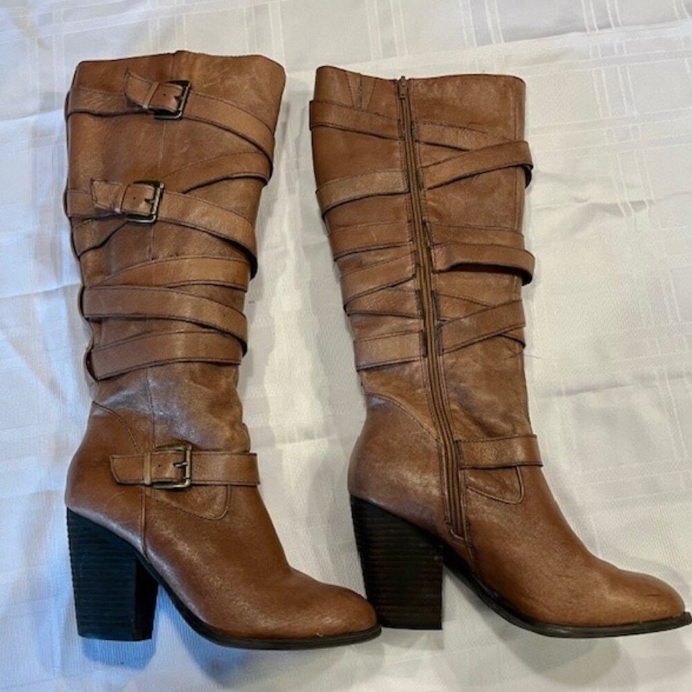 Steve Madden Cognac Leather Boots with Buckles